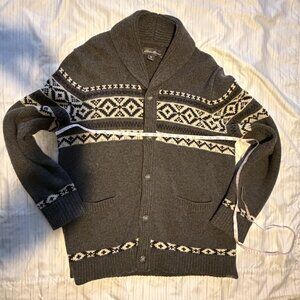 Eddie Bauer Heavy Patterned Gray Cardigan Sweater - Size Large